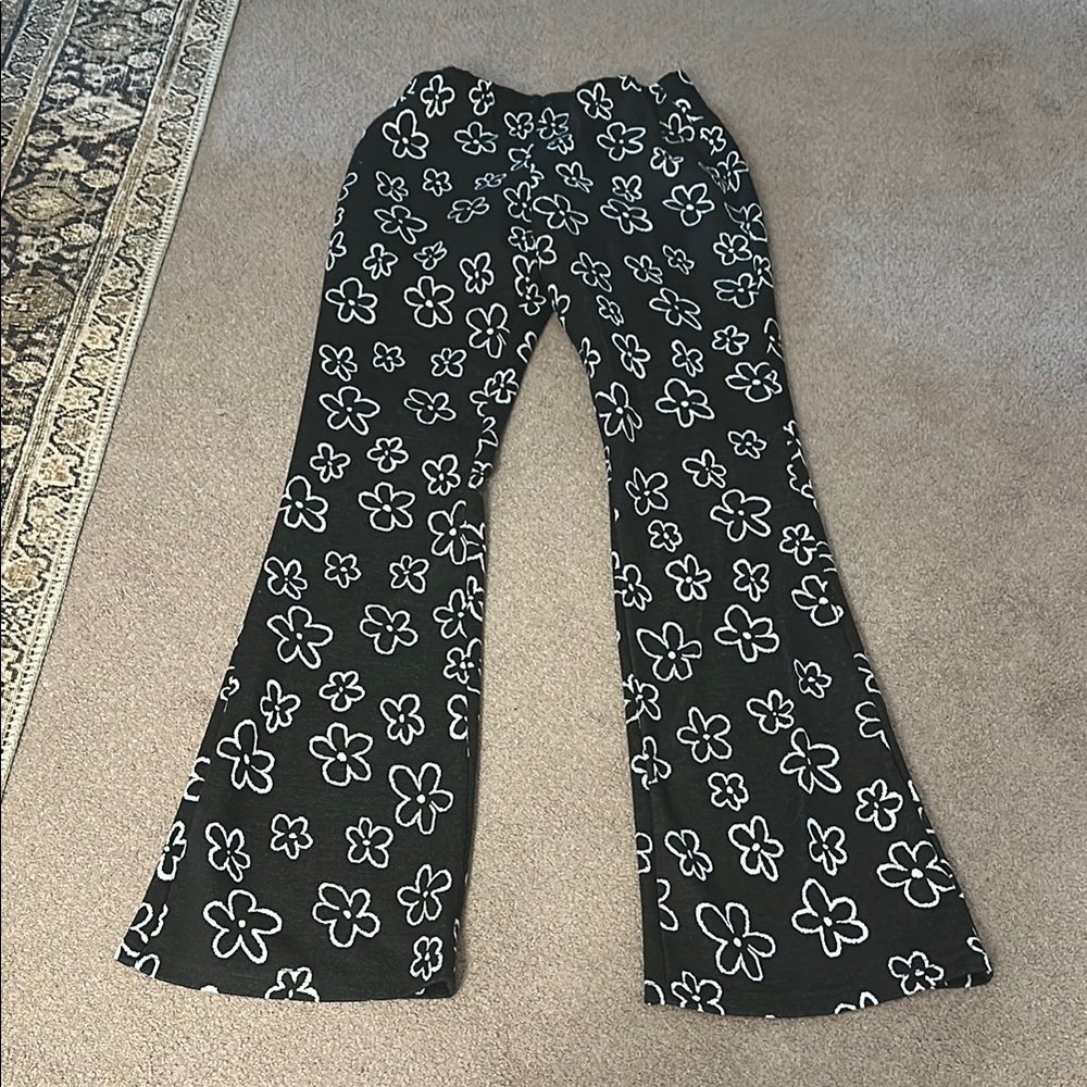 Floral Black Wide Leg Pants